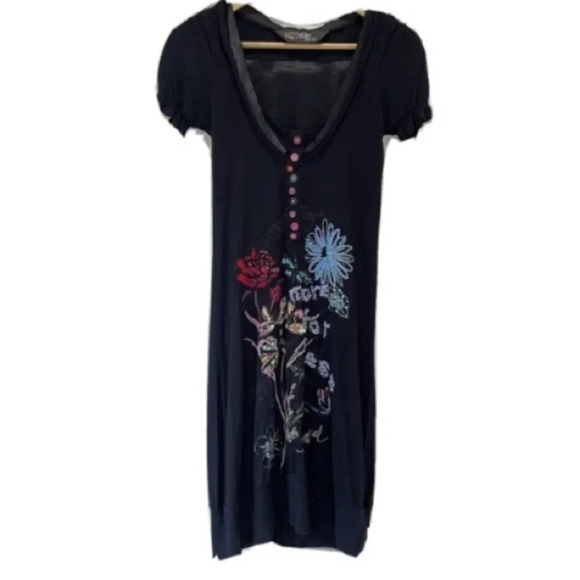 DESIGUAL
Black Midi Dress Embroidered "More for Less" Floral XS - Picture 1 of 9